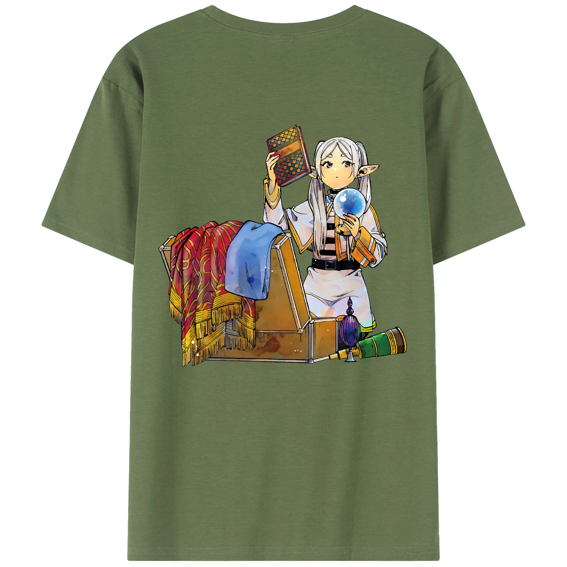 （画像用） 葬送のフリーレン Frieren 綿100％ メンズ半袖Tシャツ（バックプリント） 通気性